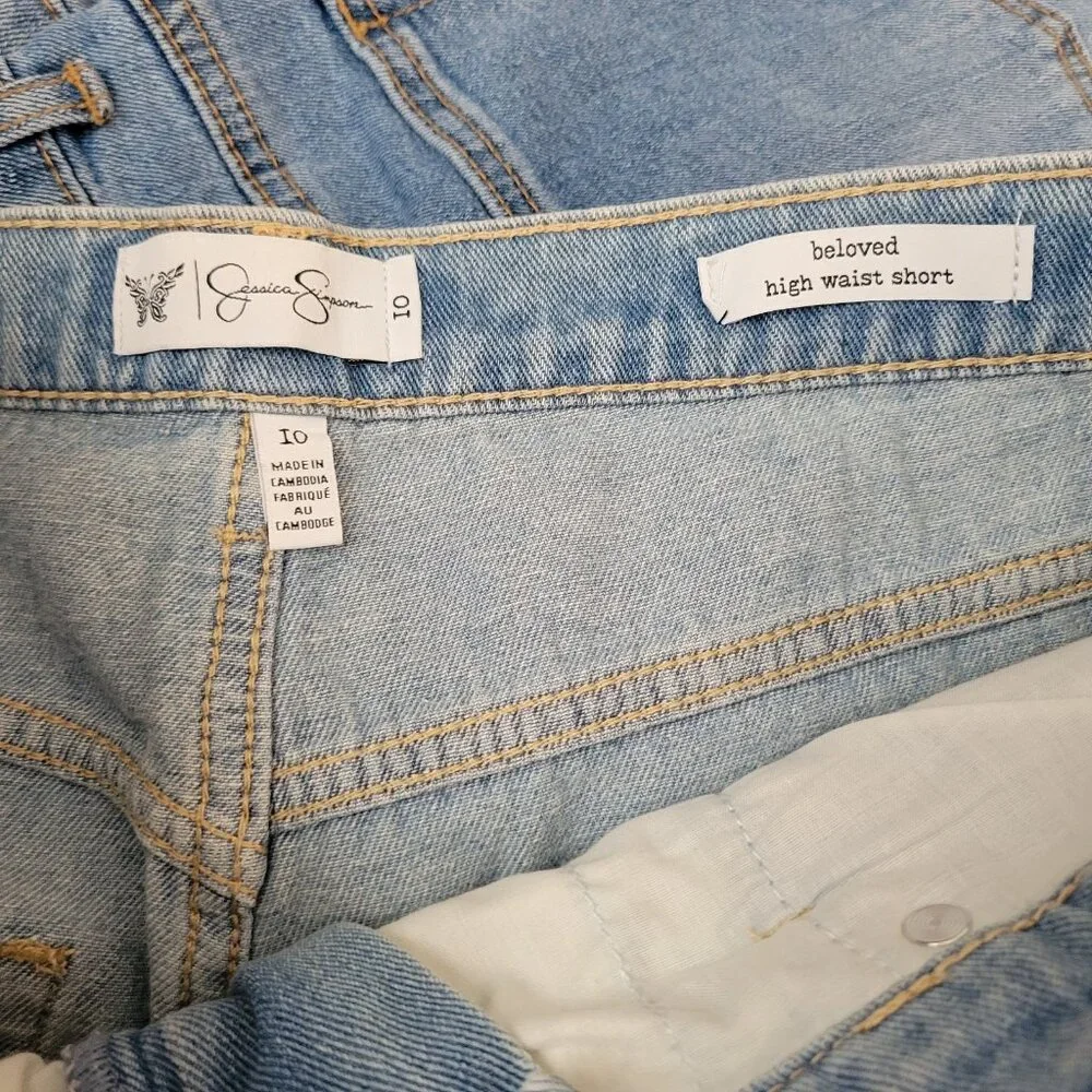 Jessica Simpson Size 10 Shorts Women's Beloved High Waist Light Wash Frayed Hem